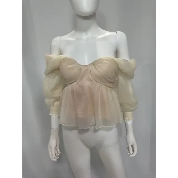 House Of Harlow 1960 'Burna' White Chiffon Off Shoulder Blouse Size XXS